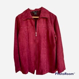 Maxim Liberty Burgundy Suede Zip Front Cardigan Blazer Jacket Size Medium